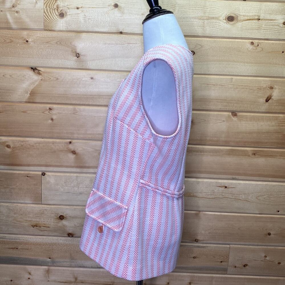 Jantzen Vintage Pink Striped Button Up Knit Golf Vest 70's Size 16 - Picture 5 of 9